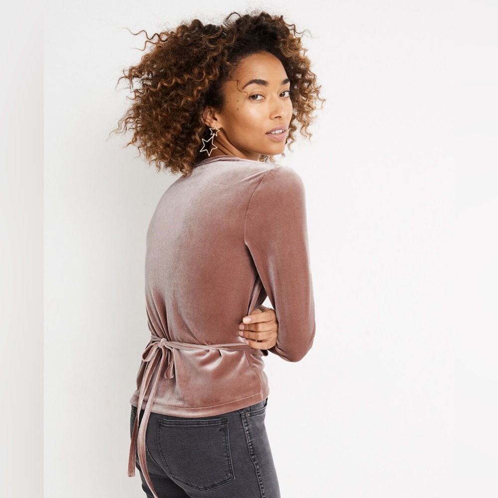 Madewell Velvet Ballet Wrap Top in warm ash - S - Picture 4 of 6